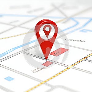 Map pointer location isolated on white background