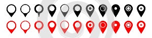 Map pointers icons set. Map marker in different shapes. Vector isolated