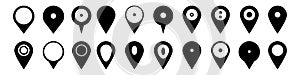 Map pointers icons set. Map marker in different shapes. Vector isolated