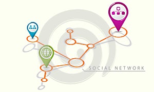 Map pointers social network Internet icons