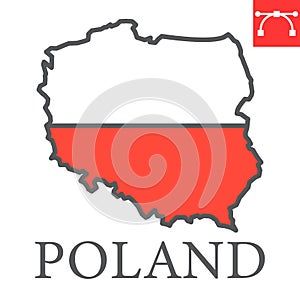 Map of Poland flag color line icon