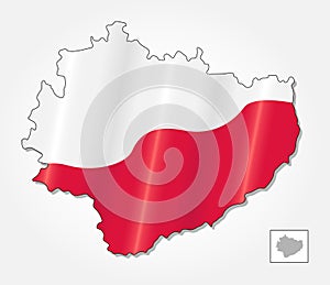 Map of Poland voivodeship Swietokrzyskie combined with waving Polish national flag - Vector