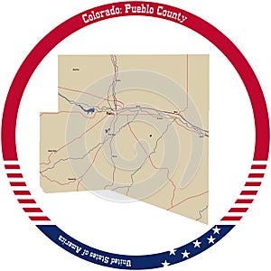 Map of Pueblo County in Colorado, USA.