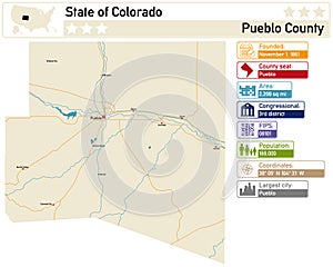 Map of Pueblo County in Colorado USA