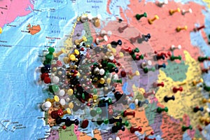 Map with pushpins