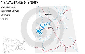 Map of Randolph county in Alabama, USA.