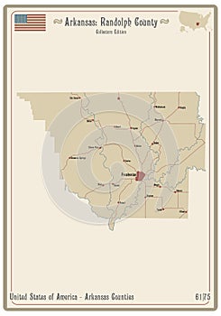 Map of Randolph County in Arkansas
