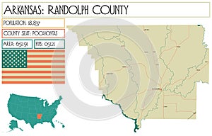 Map of Randolph County in Arkansas, USA.