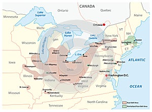 Map of the region Rust Belt in the United States of America