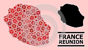 Map of Reunion Island - Mosaic of Covid Biohazard Infection Elements