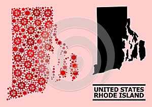 Map of Rhode Island State - Mosaic with Covid Biohazard Infection Items