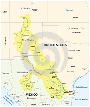Map of the Rio Grande, Rio Bravo Drainage Basin, Mexico, United States