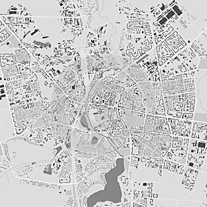 Map of Rivne city, Ukraine. Urban black and white poster. Road map with metropolitan city area view