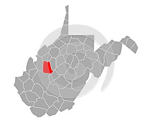 Map of Roane in West Virginia