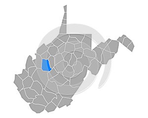 Map of Roane in West Virginia
