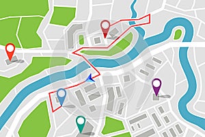 Map with route and gps pointers