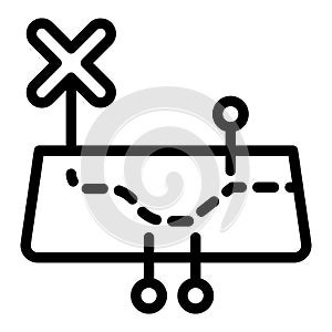 Map with route trail and cross pointer line icon, osint analytics concept. Vector graphics. Path with map metrics sign