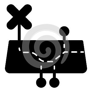 Map with route trail and cross pointer solid icon, osint analytics concept. Vector graphics. Path with map metrics sign