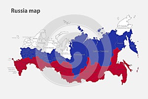 Map of the Russia in the colors of the flag with administrative divisions