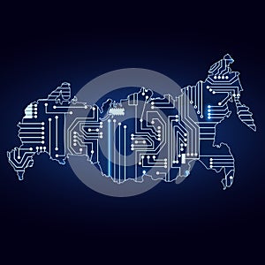 Map of Russia with electronic circuit