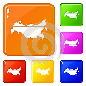 Map of Russia icons set vector color