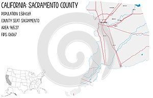 Map of Sacramento County in California, USA