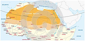 Map of the Sahara desert and Sahel zone