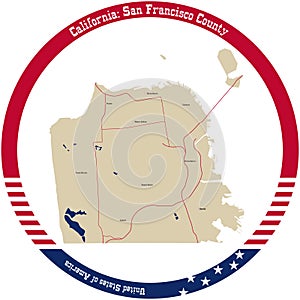 Map of San Francisco County in California, USA