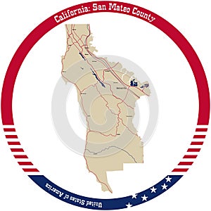 Map of San Mateo County in California, USA