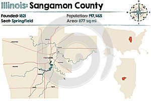 Map of Sangamon County in Illinois