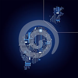 Map of Sao Tome and Principe with electronic circuit