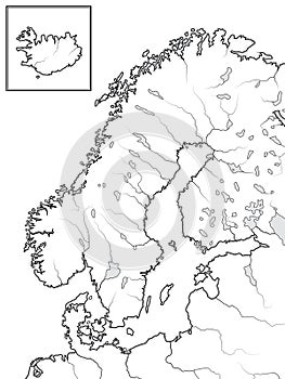 Map of The SCANDINAVIAN Lands: Scandinavia, Sweden, Norway, Finland, Denmark & Iceland. Geographic chart. photo