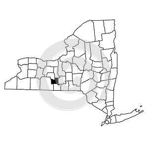 Map of Schuyler County in New York state on white background. single County map highlighted by black colour on New york map