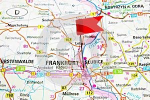 Map of the selected city Frankfurt, Germany - Slubice Poland