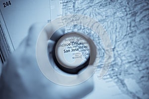 Map of Selective focus on antique map of San Jose