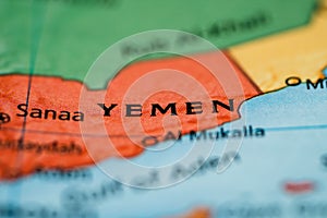 Map with selective focus on Yemen