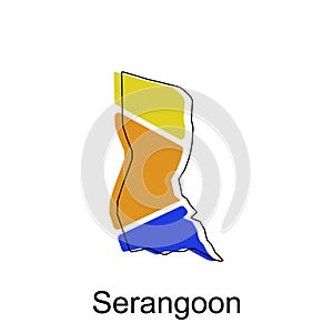 map of Serangoon vector design template, national borders and important cities illustration