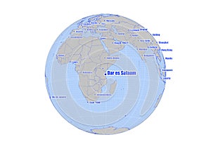 Map showing Dar es Salaam,Tanzania on the world map.