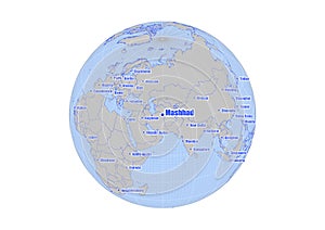 Map showing Mashhad,Iran on the world map. photo