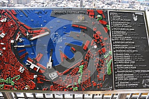Map showing Porto Antico and Old City from viewpoint at Spianata di Castelletto, Genoa, Italy photo
