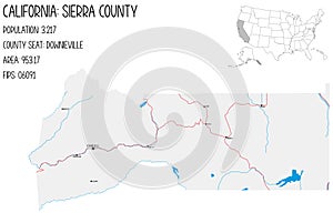 Map of Sierra County in California, USA