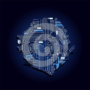 Map of Sierra Leone with electronic circuit
