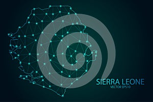 Map of Sierra Leone - With glowing point and lines scales on The Dark Gradient Background, 3D mesh polygonal network connections