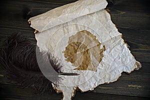 Map of sierra leone on vintage paper with old pen on the wooden texture desk