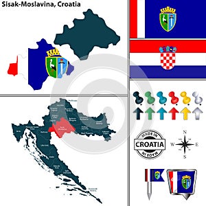 Map of Sisak Moslavina, Croatia