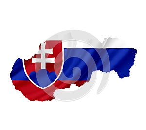 Map of Slovakia with waving flag isolated on white