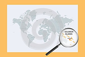 Map of Solomon Islands on political world map with magnifying glass