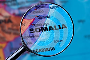 Map of SOMALIA through magnifying glass.
