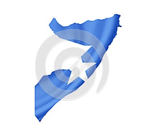 Map of Somalia with waving flag isolated on white