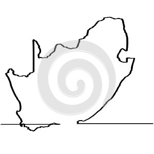 Map of South Africa. Continous line